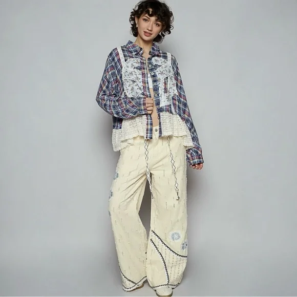 POL Plaid Pattern with Peace Patch Shirt - Picture 5 of 5